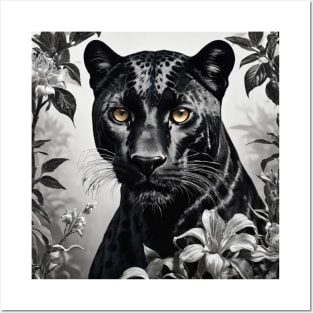 Black leopard panther art Posters and Art